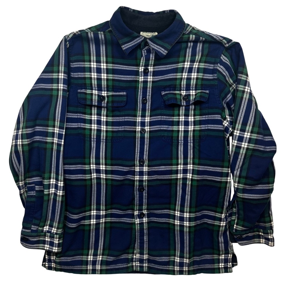 LL Bean Shirt Mens M blue Plaid Flannel Traditional Fit Long Sleeve Cotton